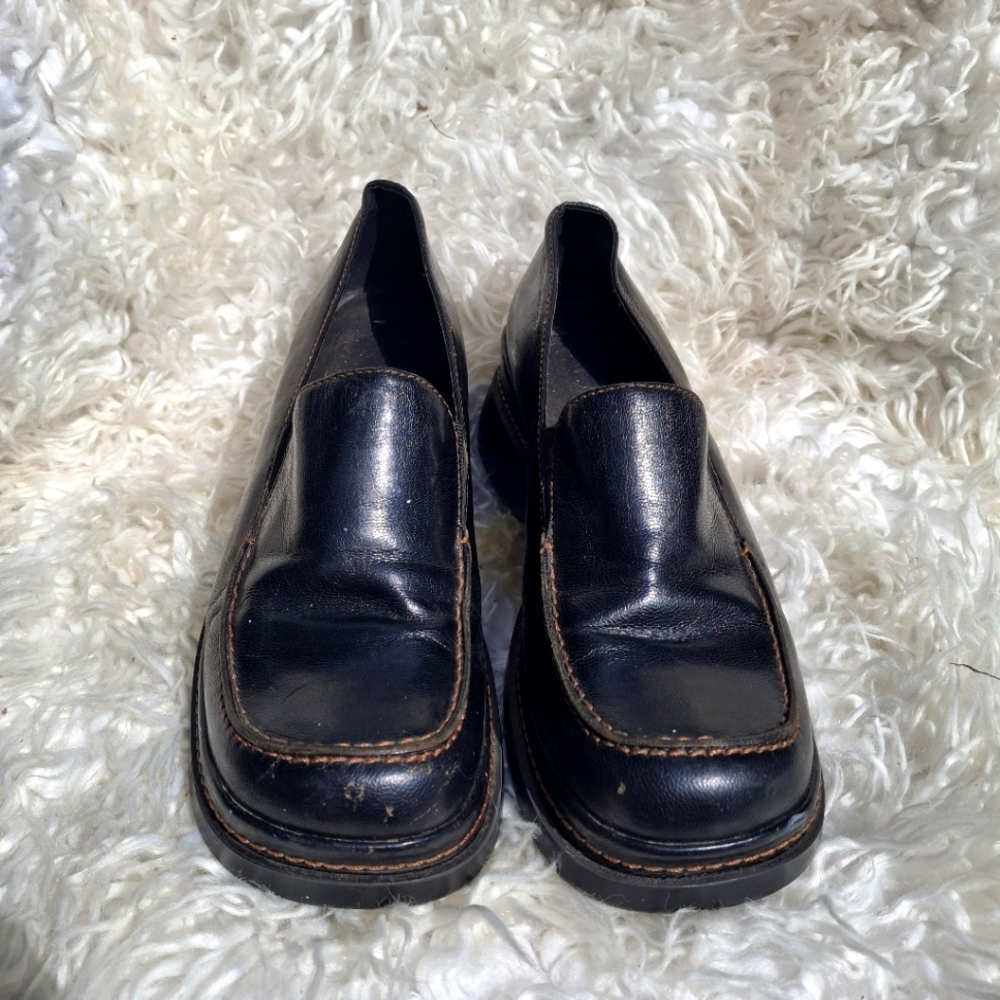Clarks Black Leather Slip-On Loafers with Chunky Sole